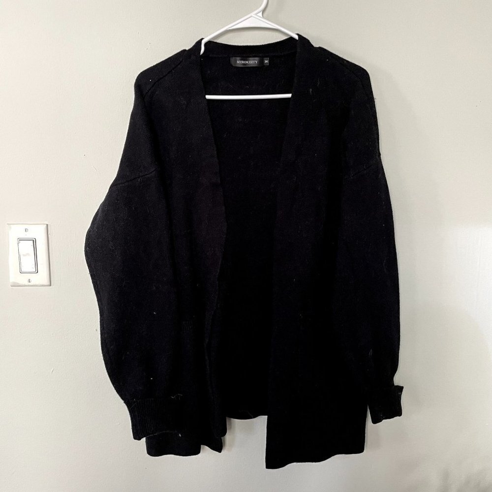 Merokeety black knit cardigan oversized pockets casual warm women size medium